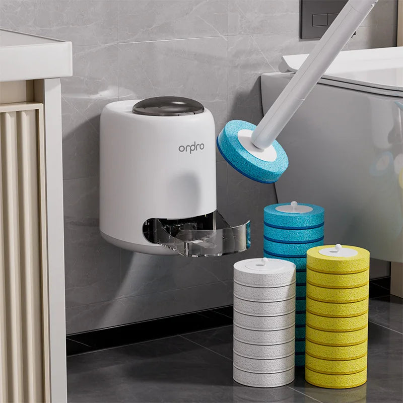 Wall Hanging Disposable Toilet Brush With 8 Refills 360 Degree Deep Clean