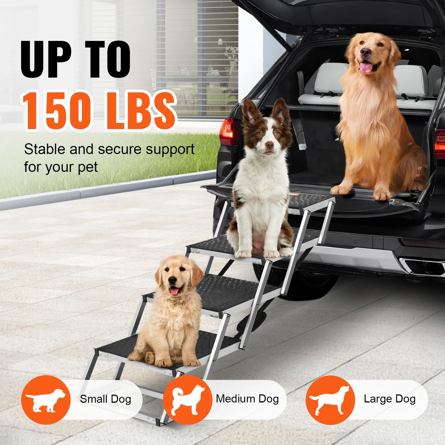 SucceBuy Folding Dog Car Steps Portable Pet Stairs 150 Lb
