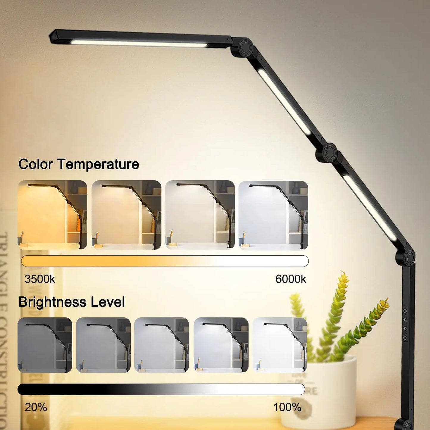 LED Desk Lamp with Clamp, Flexible Swing Arm, Dimmable