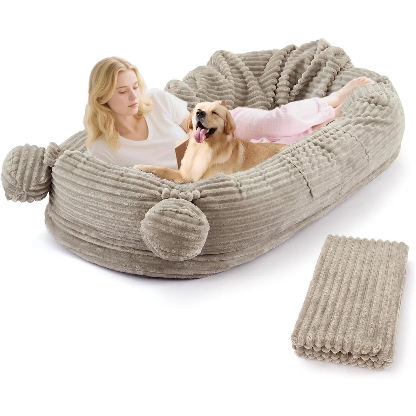 HiMISSCN Dog Bed With Removable Cover, Blanket, Pockets