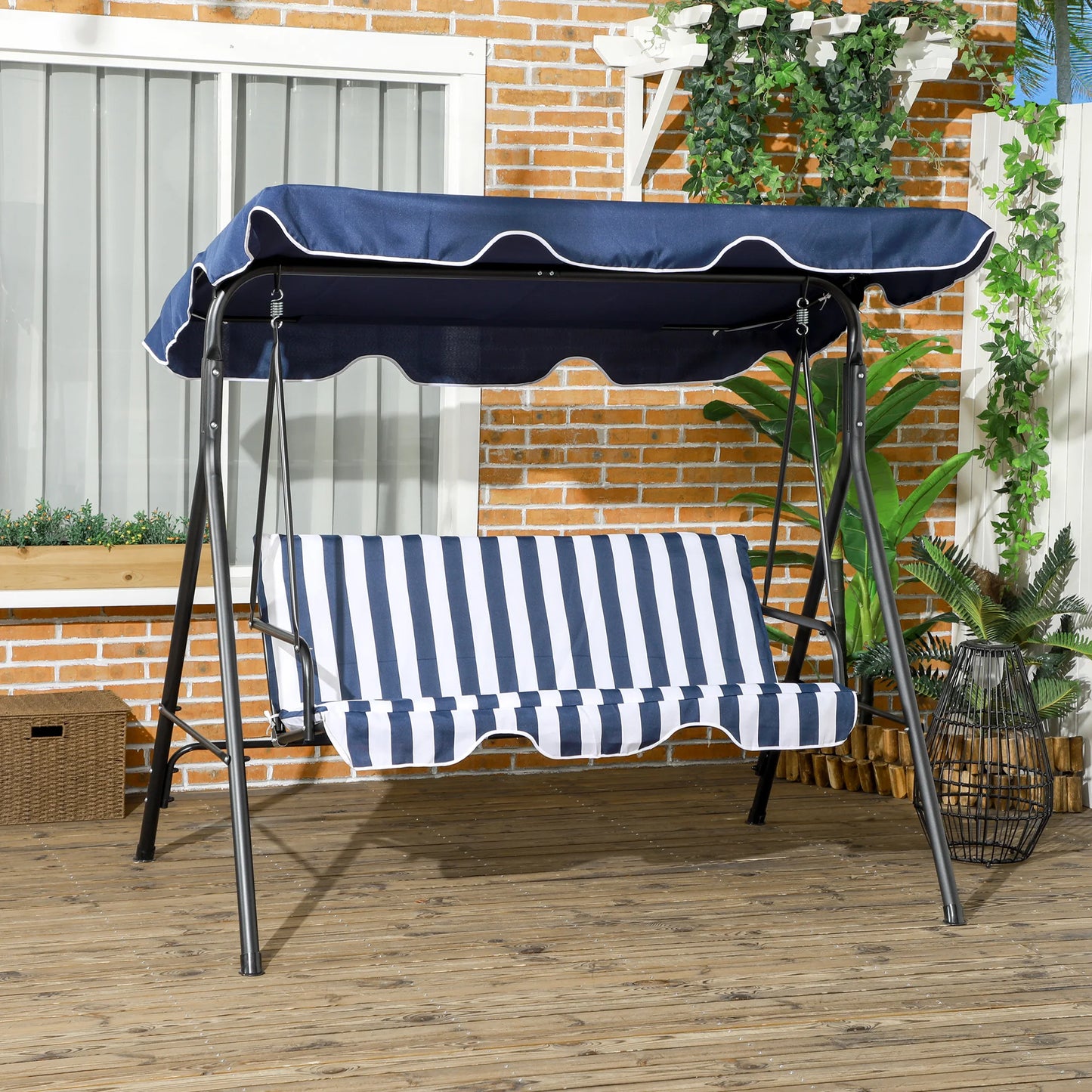 Outsunny Three Seat Porch Swing Hammock Bench With Canopy