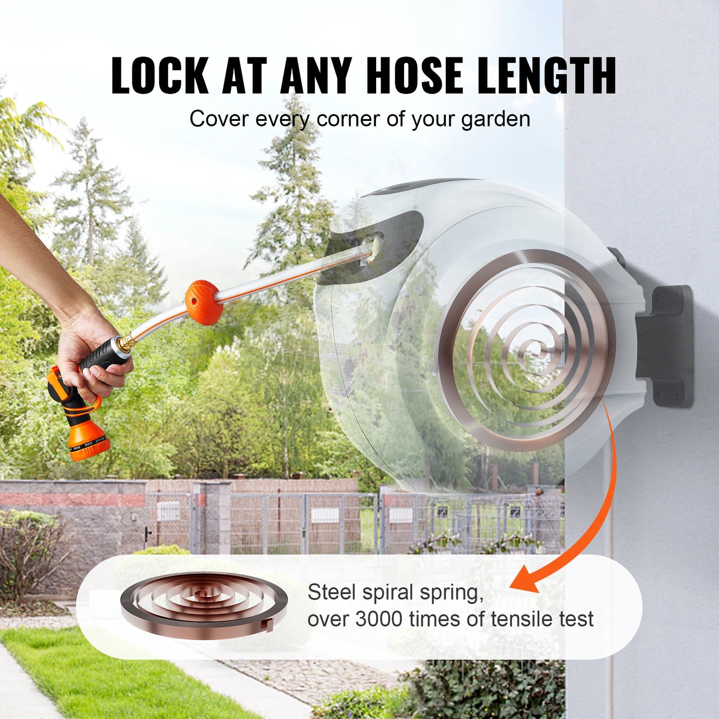 SucceBuy Retractable Hose Reel With 180 Degree Swivel Auto Rewind