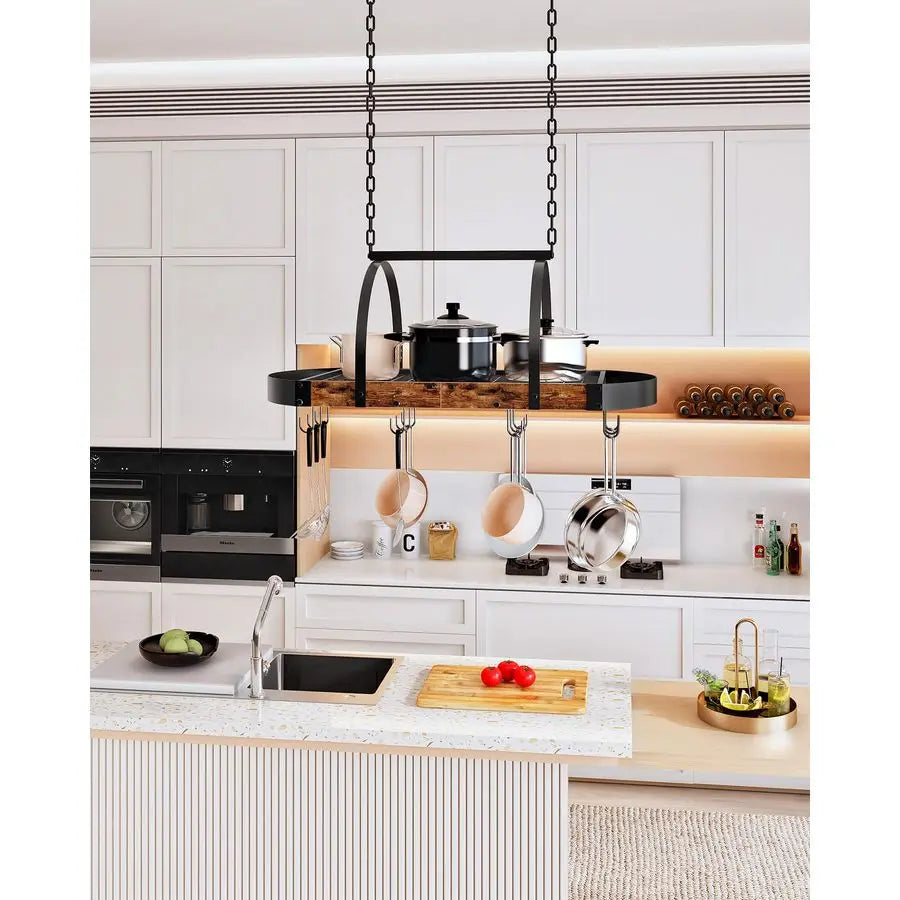Ceiling Pot Rack With 12 S Hooks For Kitchen Organization