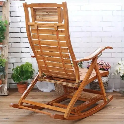 Bamboo Heavy Duty Folding Rocking Chair Adjustable Indoor Outdoor