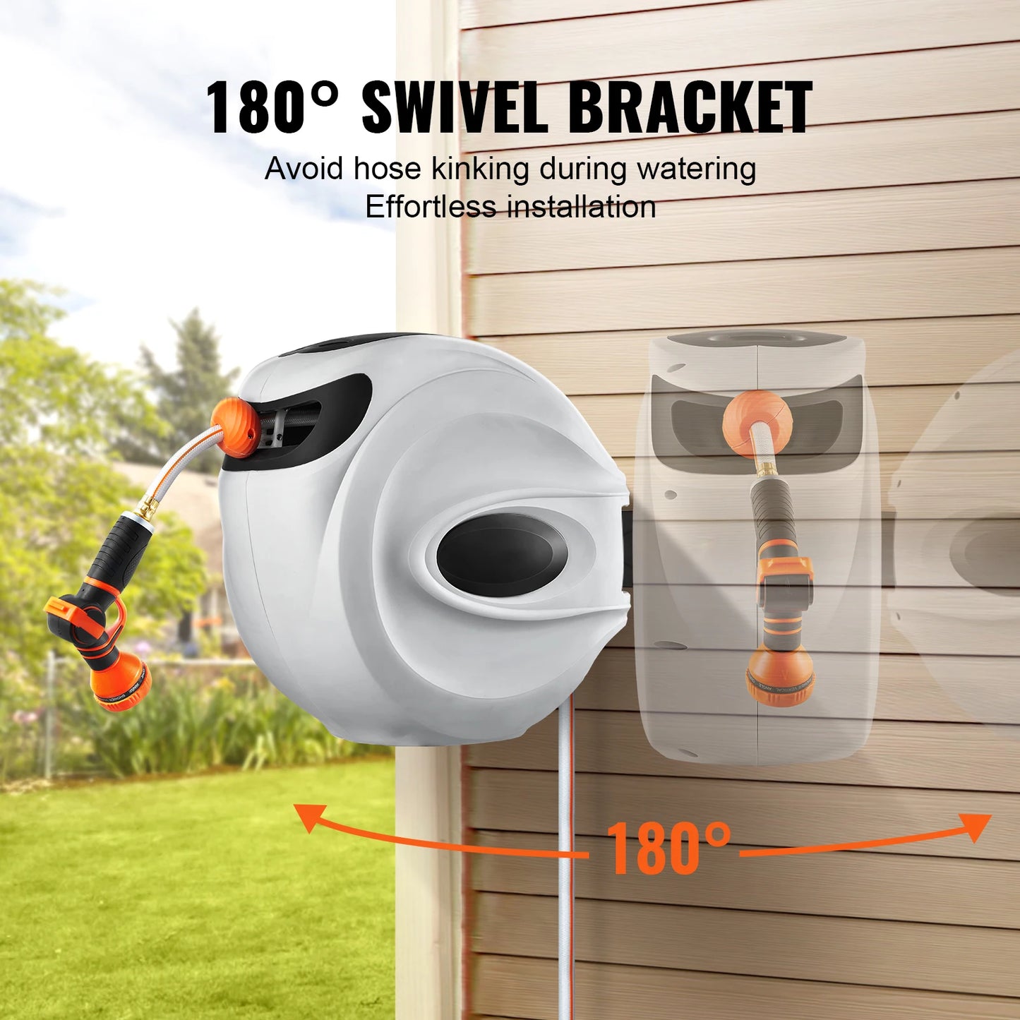 SucceBuy Retractable Hose Reel With 180 Degree Swivel Auto Rewind