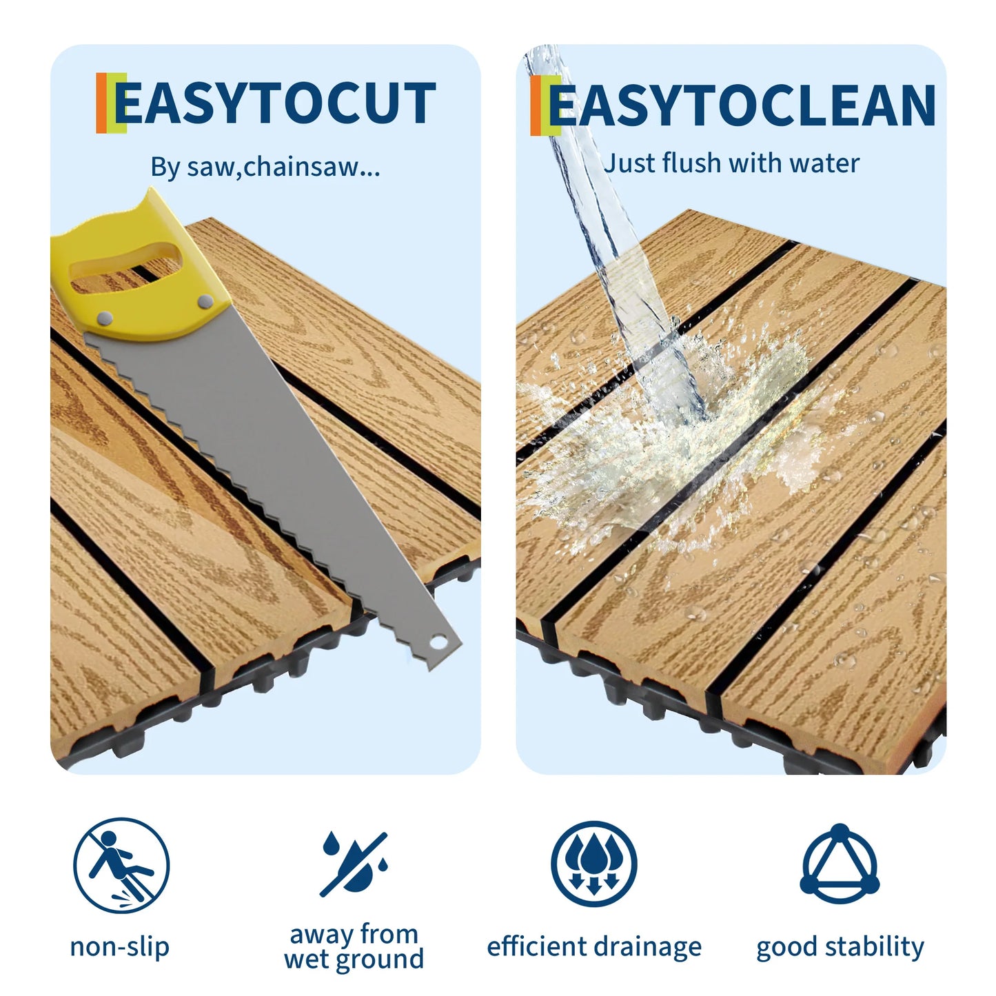 HiMISS Interconnected Composite Deck Tiles for All Weather Outdoor Use