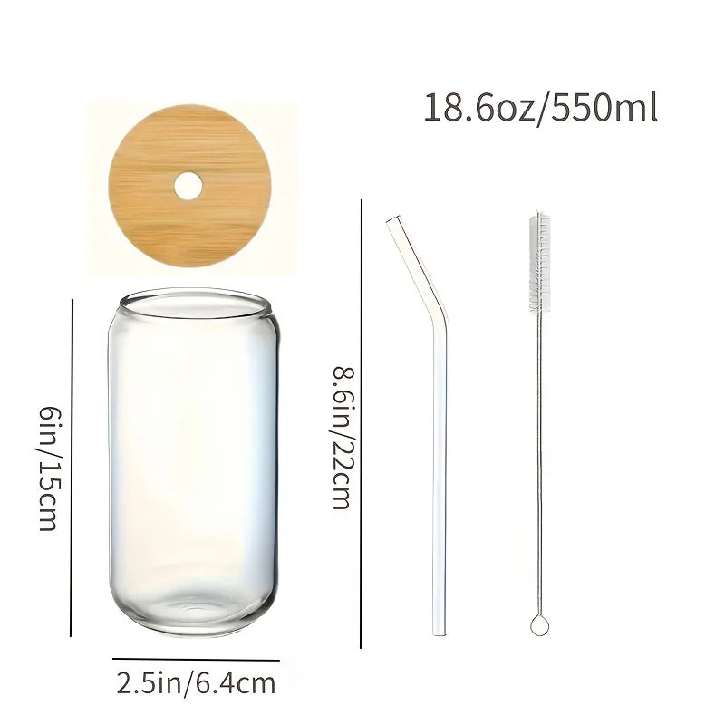 NONEDrinkware Drinking Glasses With Bamboo Lids And Glass Straws