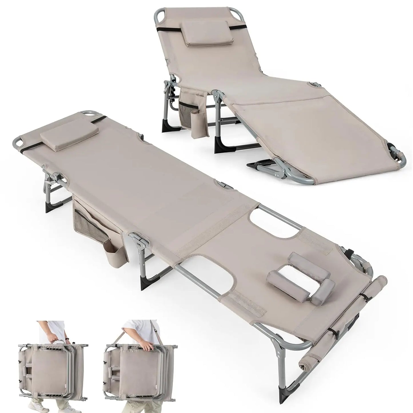 Sunbathing Beach Lounge Folding Chair With Face Arm Hole Strap
