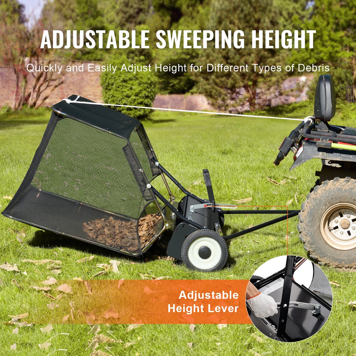 SucceBuy Tow Behind Lawn Sweeper 12 Cu Ft Debris Collector