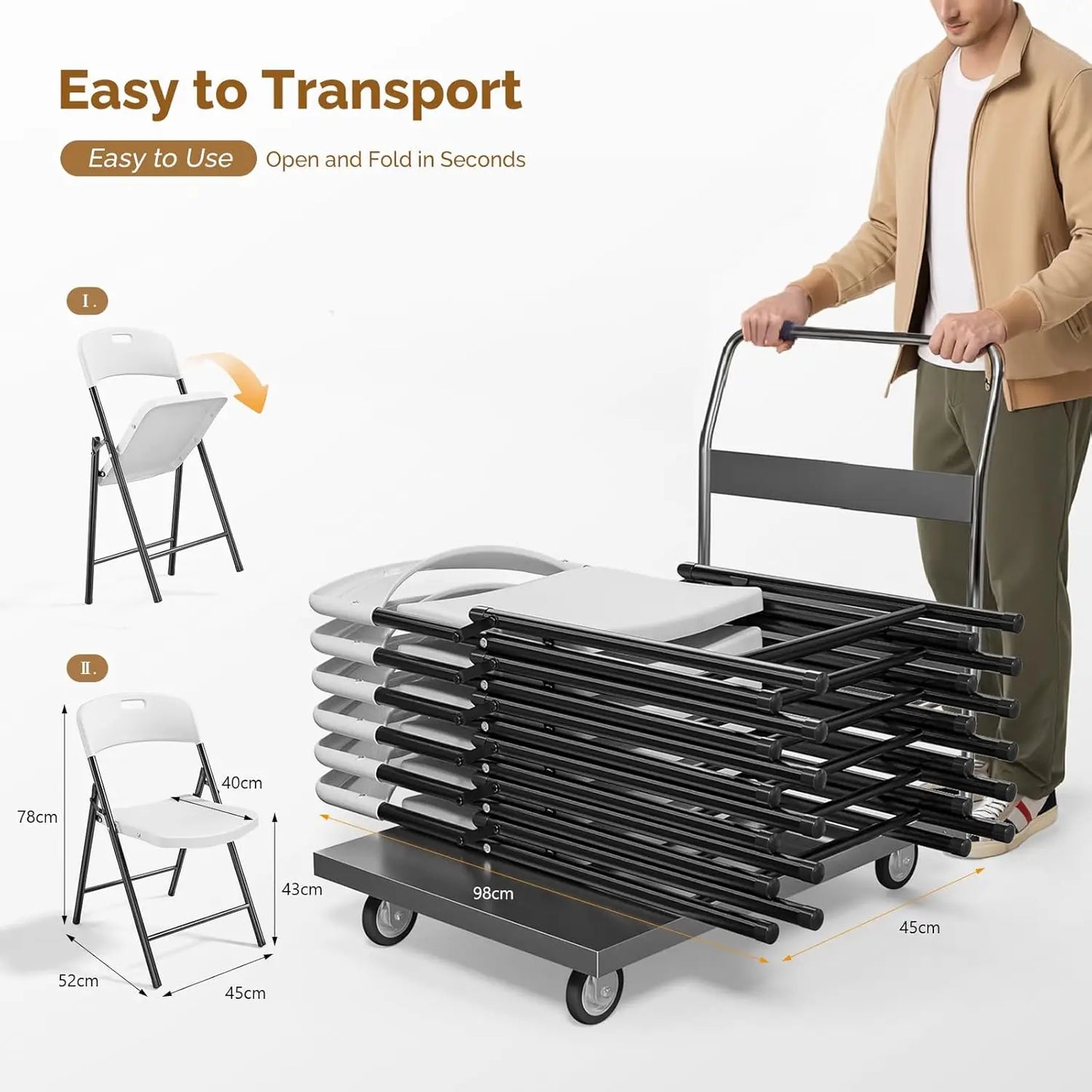 White Plastic Folding Chairs Set With Metal Frame 10 Pack