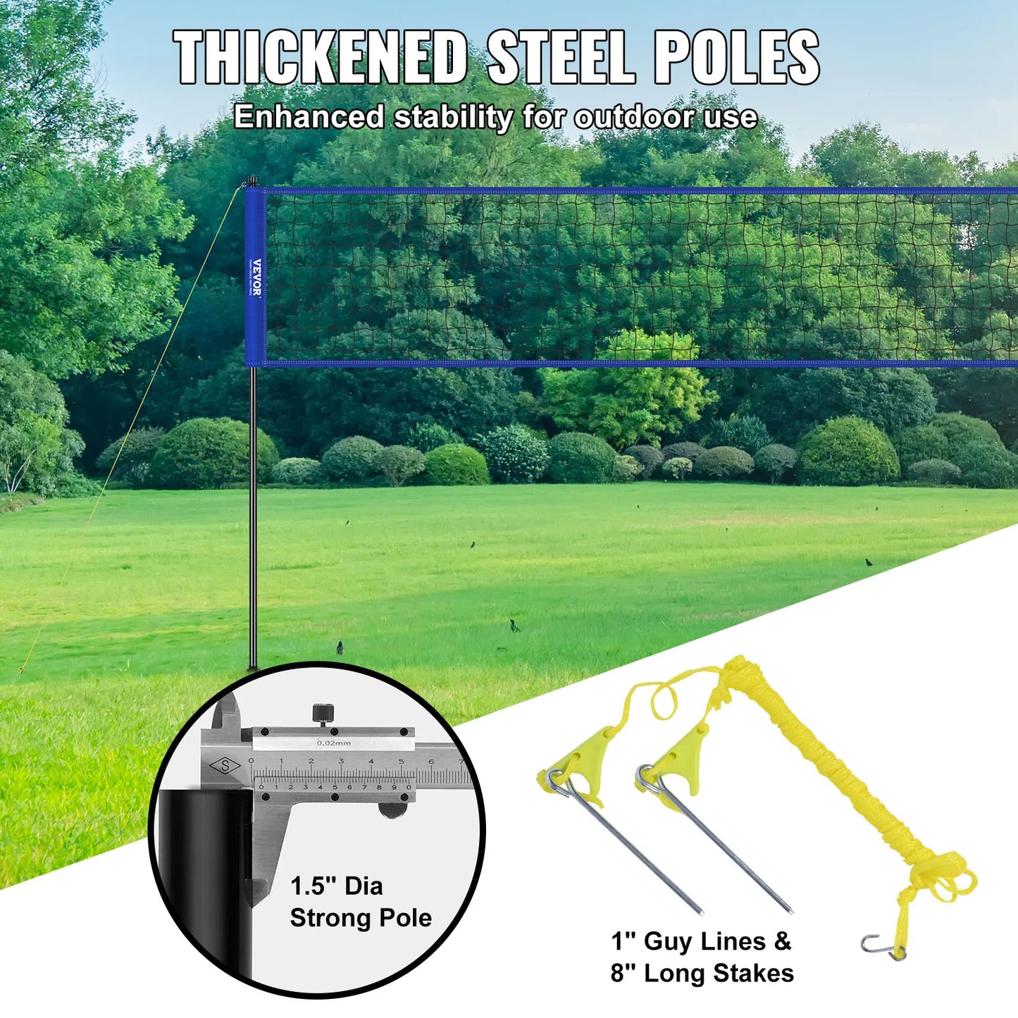 Outdoor Volleyball Net System With Adjustable Poles And Pump