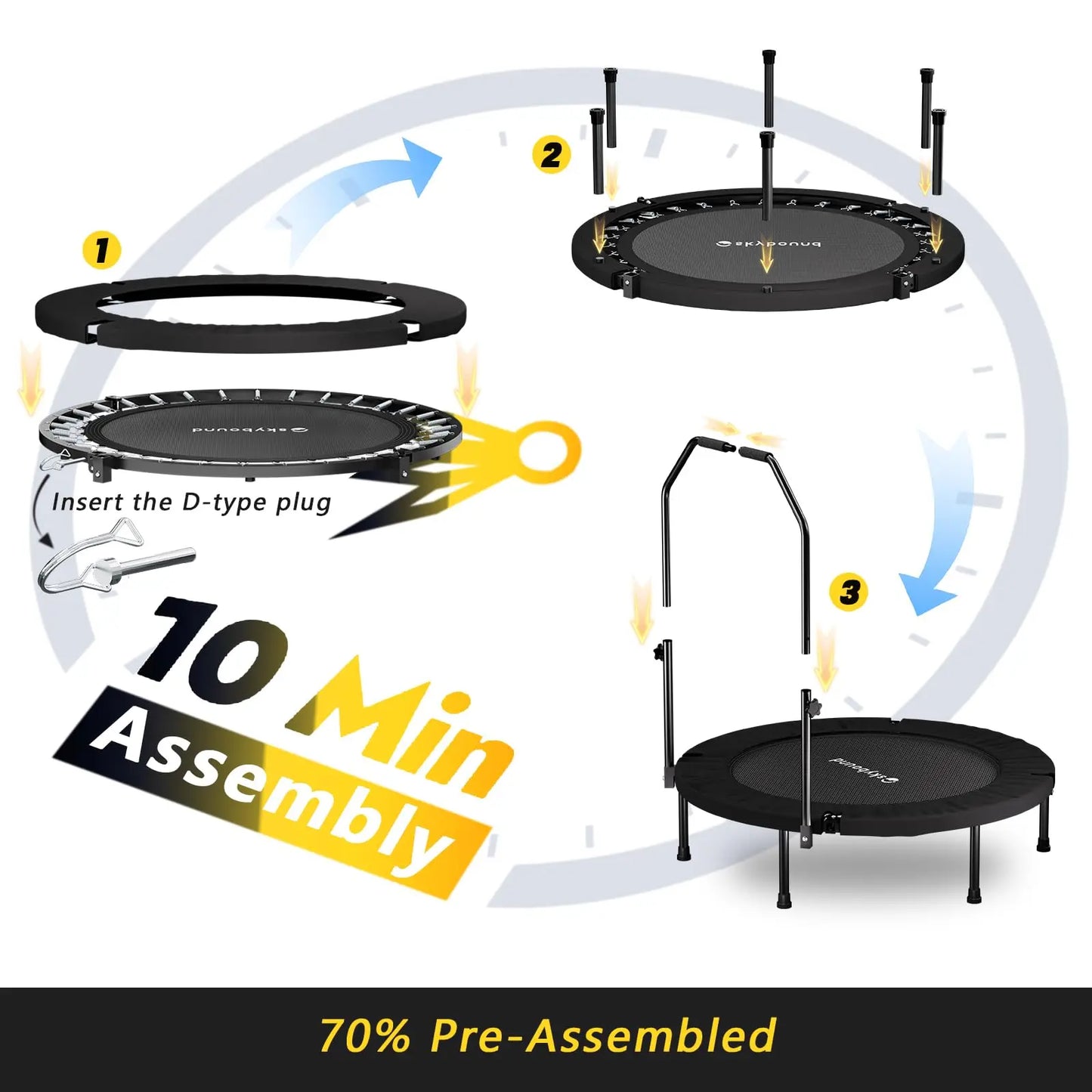 Rebounder Trampoline With Adjustable U Bar Handle 350 Lbs