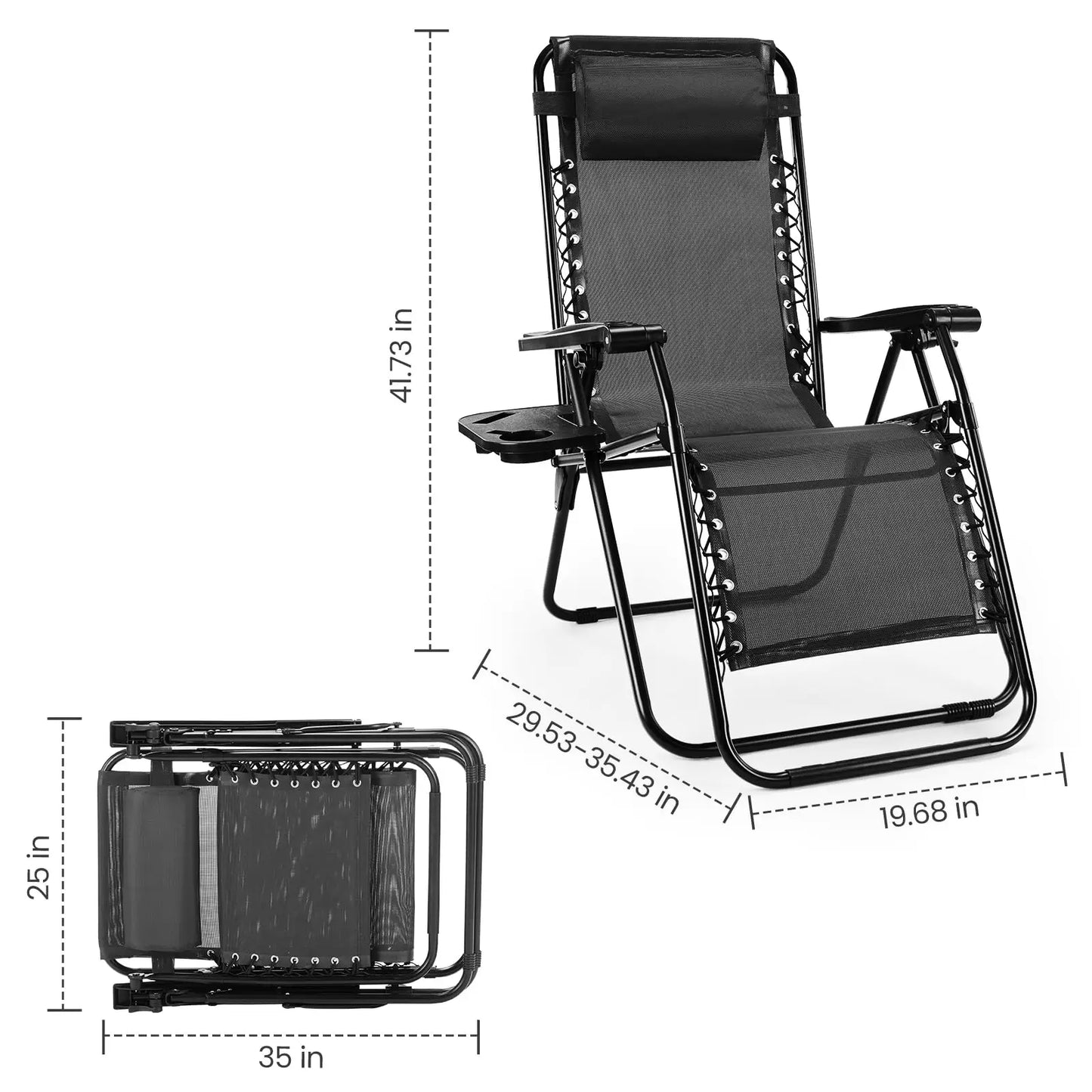 JHK Zero Gravity Recliner Set Outdoor Chairs With Cup Holders