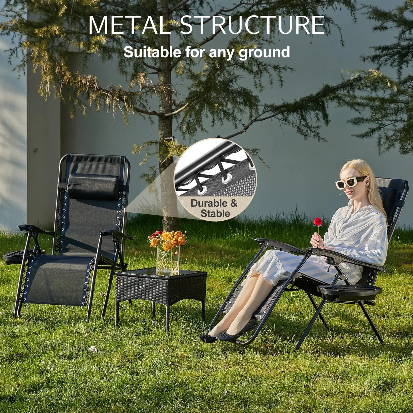JHK Zero Gravity Recliner Set Outdoor Chairs With Cup Holders