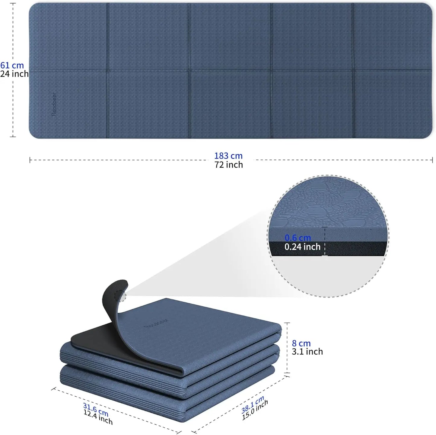 Foldable Travel Yoga Mat Carrying Bag Non-Slip TPE