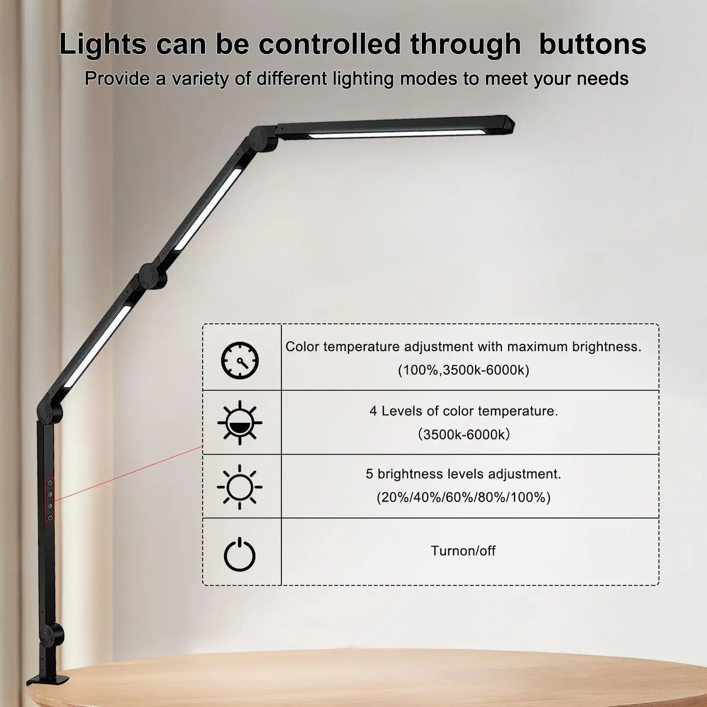 LED Desk Lamp with Clamp, Flexible Swing Arm, Dimmable