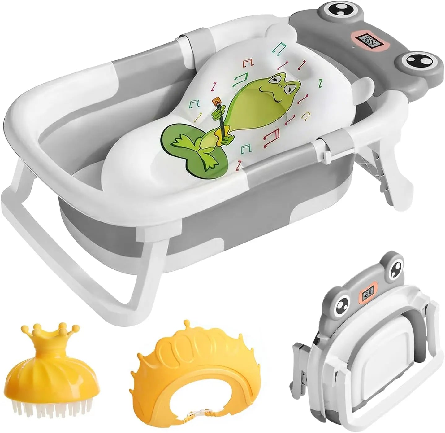 Foldable Baby Bath Tub With Cushion And Thermometer And Shower Cap And Brush