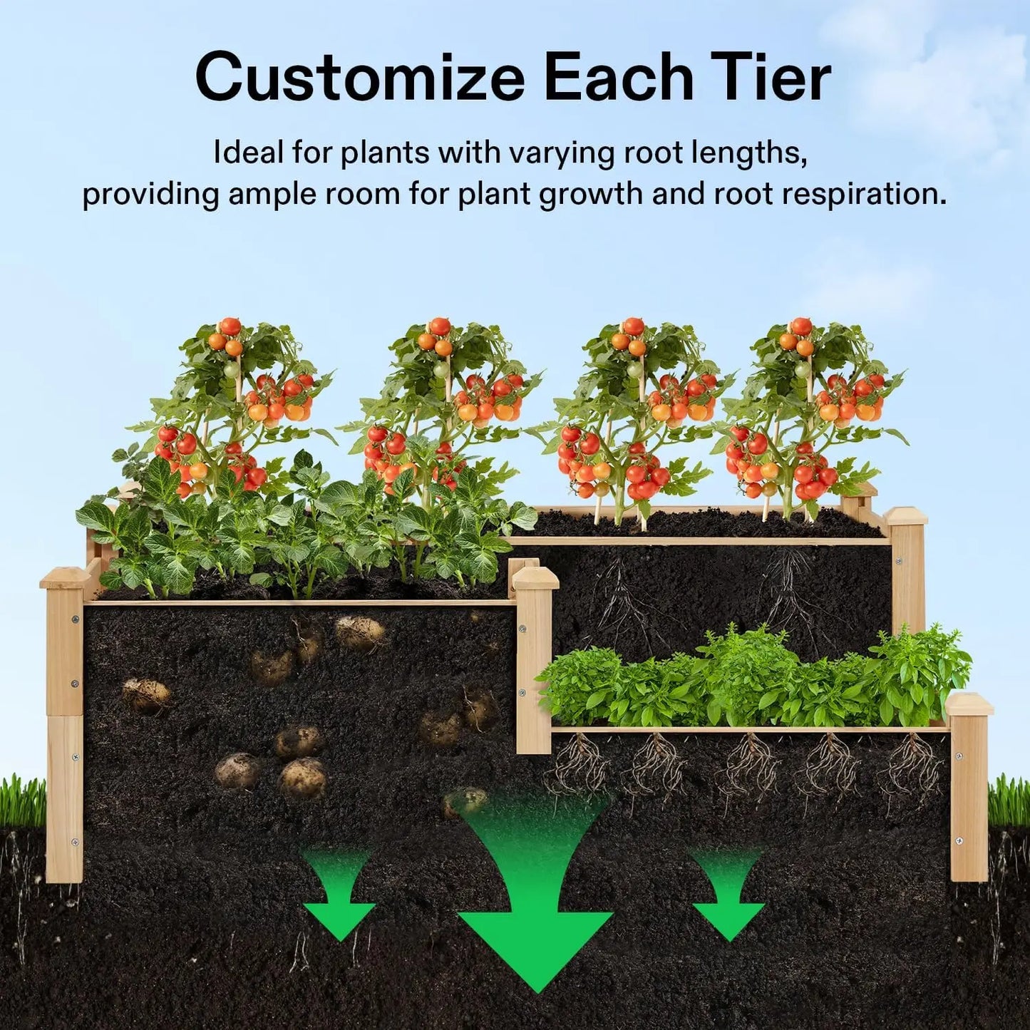 Wooden Three Tier Raised Garden Bed Outdoor Planter Box