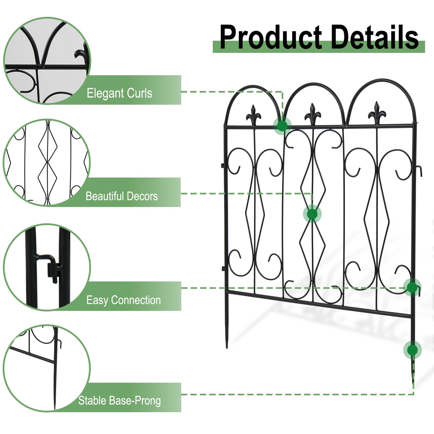 Outdoor Rustproof Metal Garden Border Fence Set Five Pieces