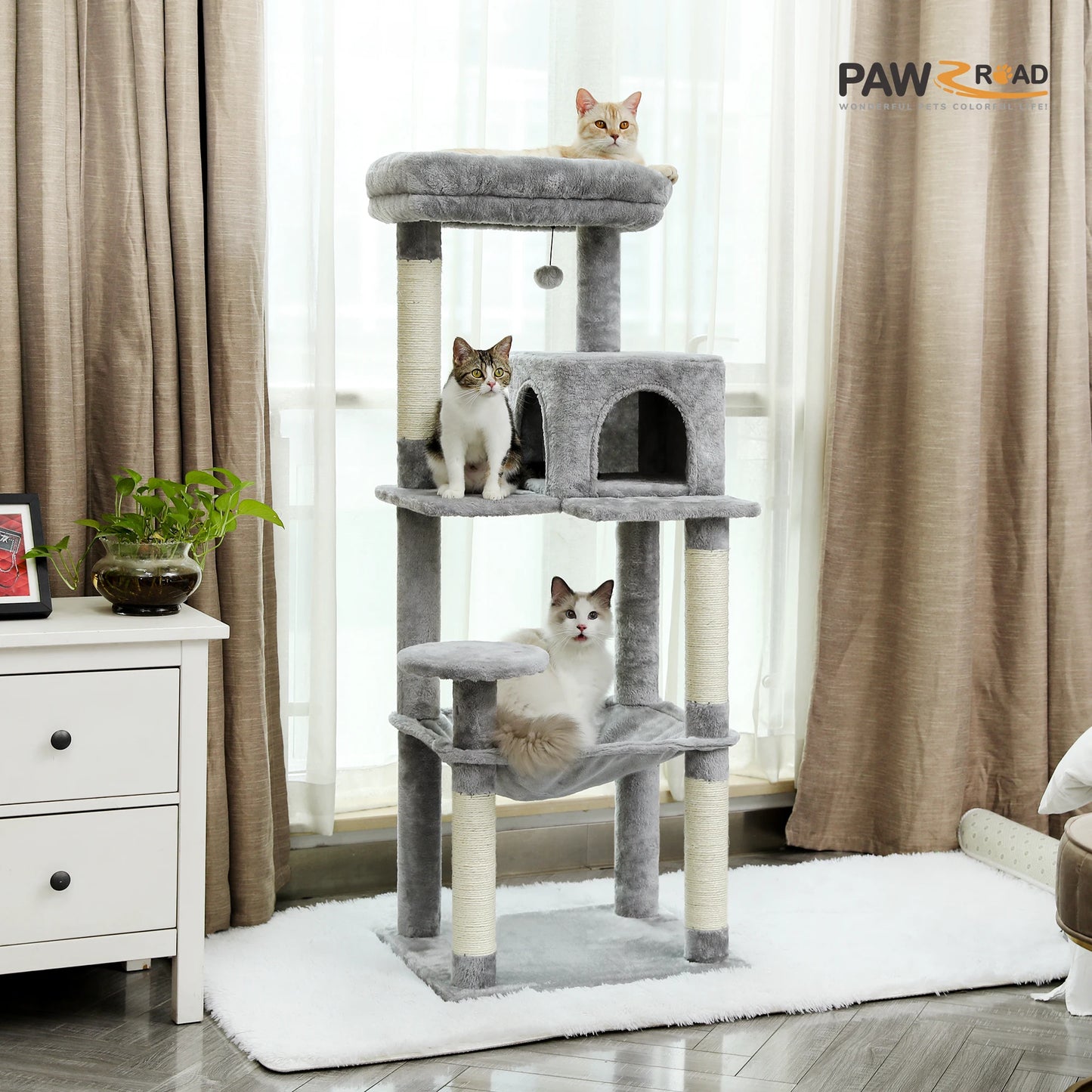 PAWZ Road 5-Level Cat Tree Tower With Hammock And Condo