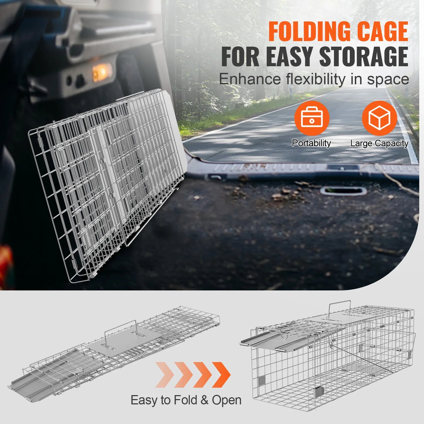 Live Animal Cage Trap Foldable Humane With Handle For Cats