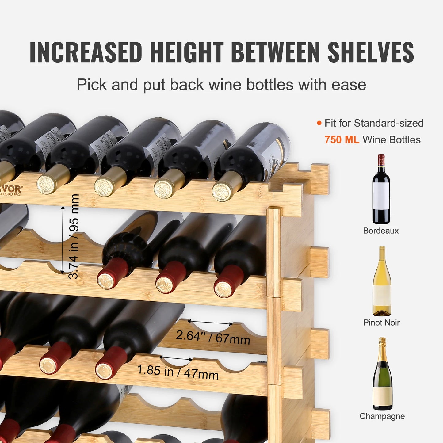 SucceBuy Bamboo 48 72 Bottle Stackable Wine Rack Free Standing
