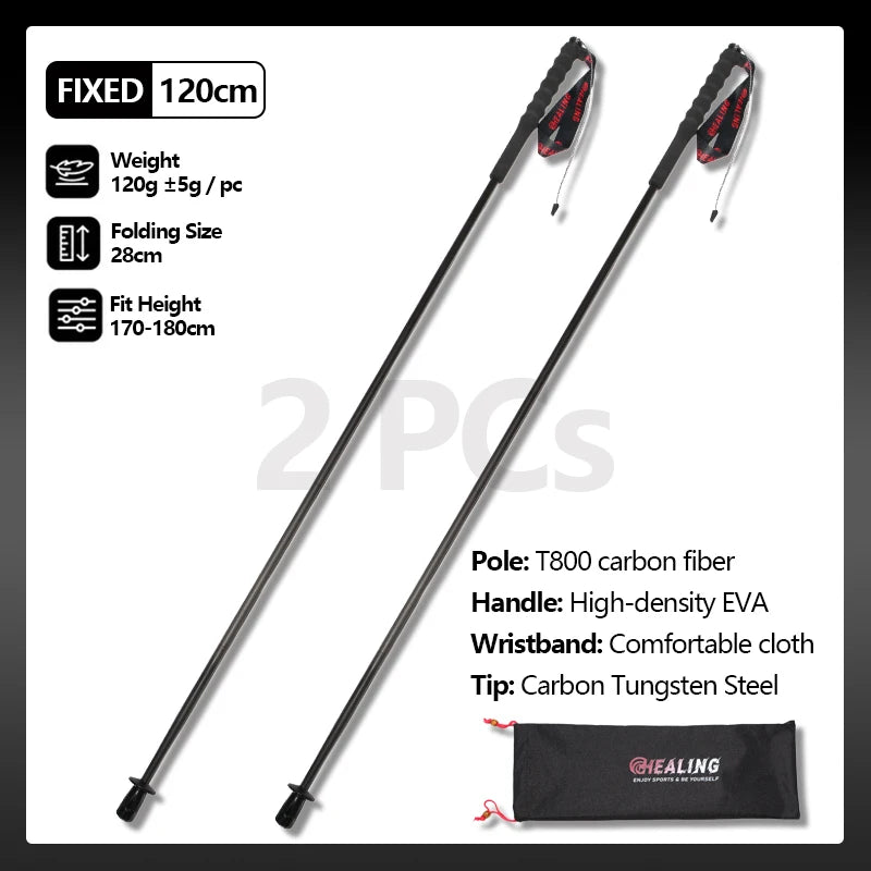 OKHEALINGCN Ultralight Carbon Fiber Trekking Poles Two Piece Foldable