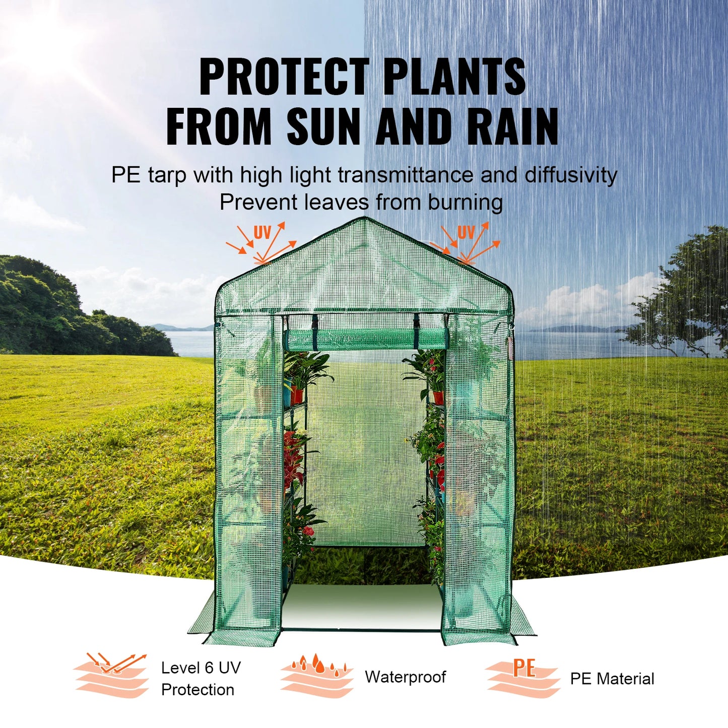 SucceBuy Walk-In Greenhouse With Shelves And Steel Frame