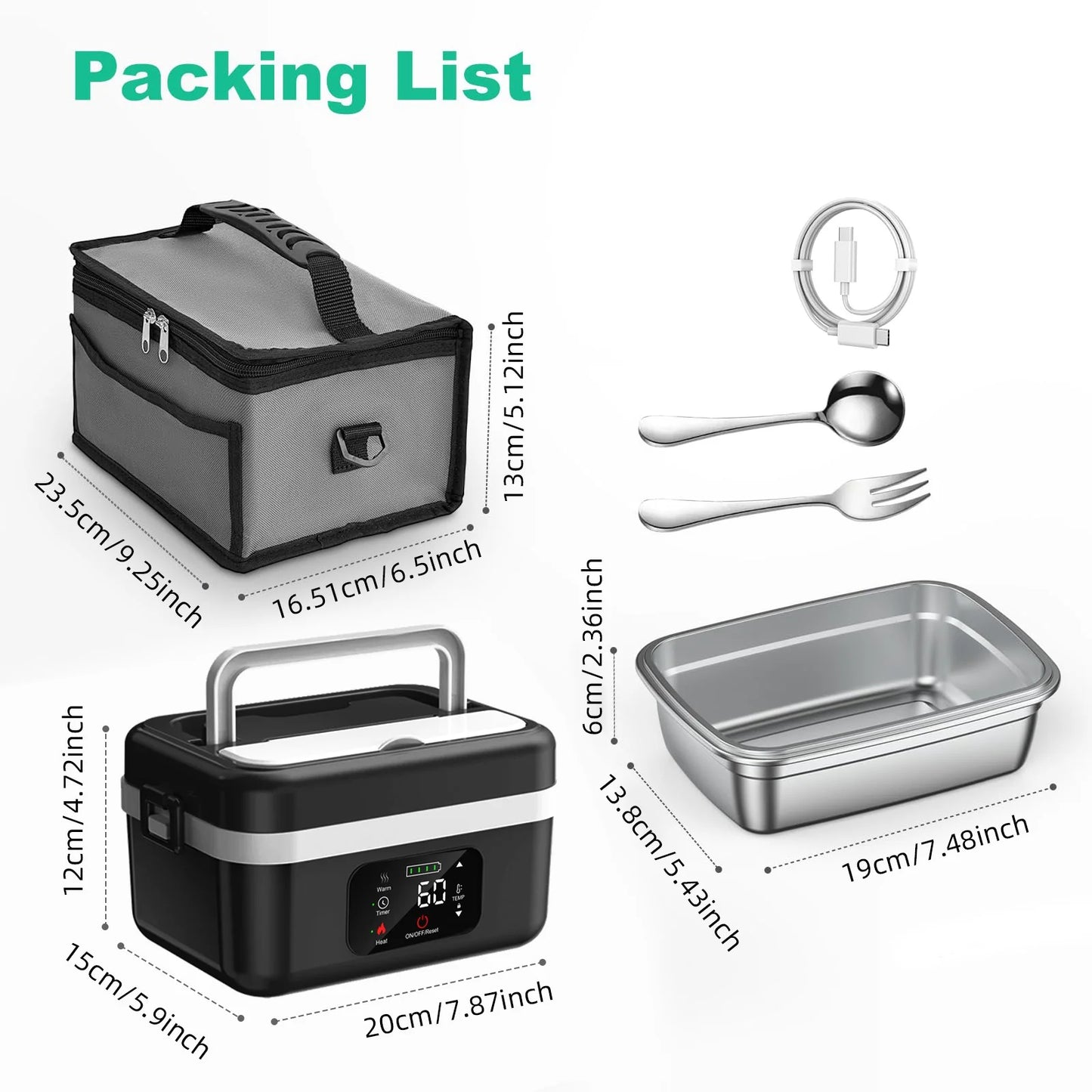 Wireless Electric Insulated Lunch Box With Built In 8000mAh Battery