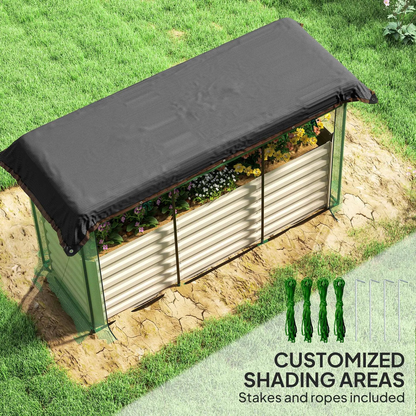 Outsunny Galvanized Raised Garden Bed With Crop Cage And Shade Cloth