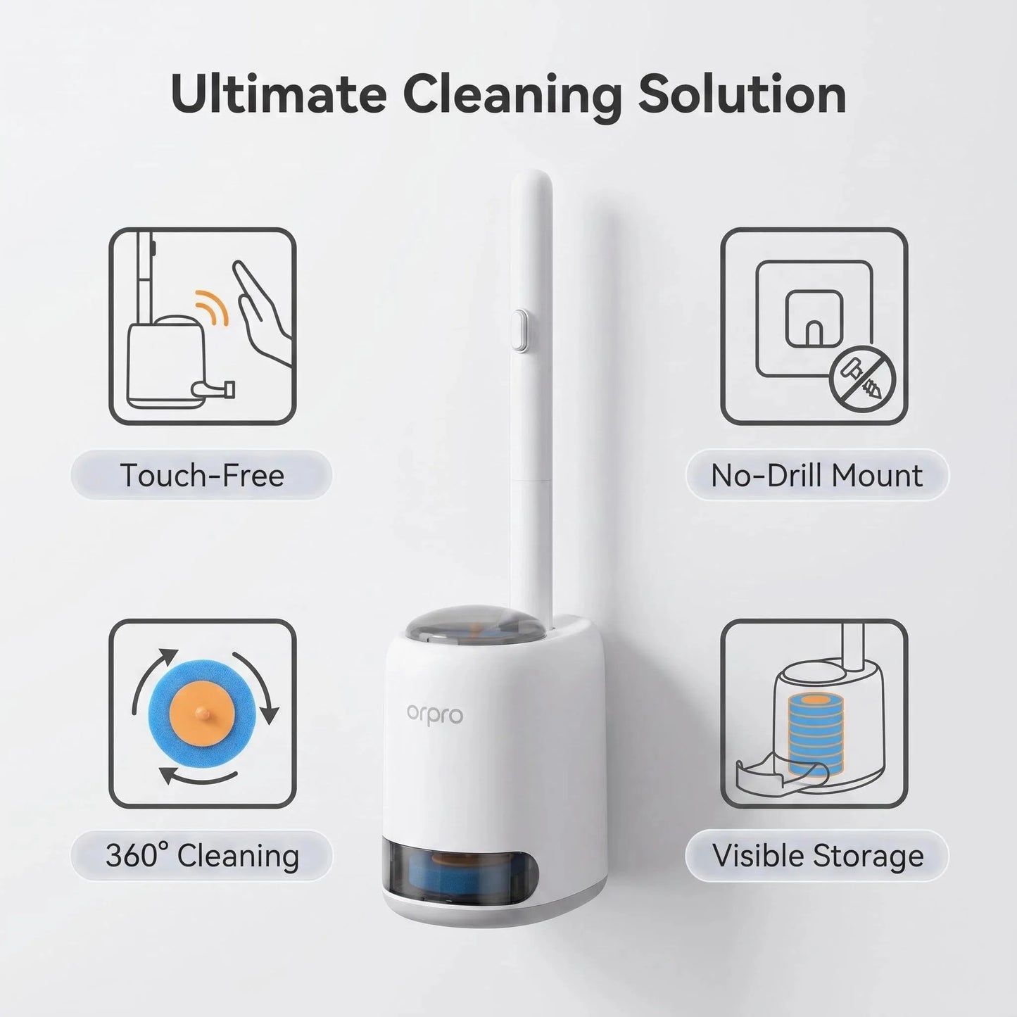 Wall Hanging Disposable Toilet Brush With 8 Refills 360 Degree Deep Clean