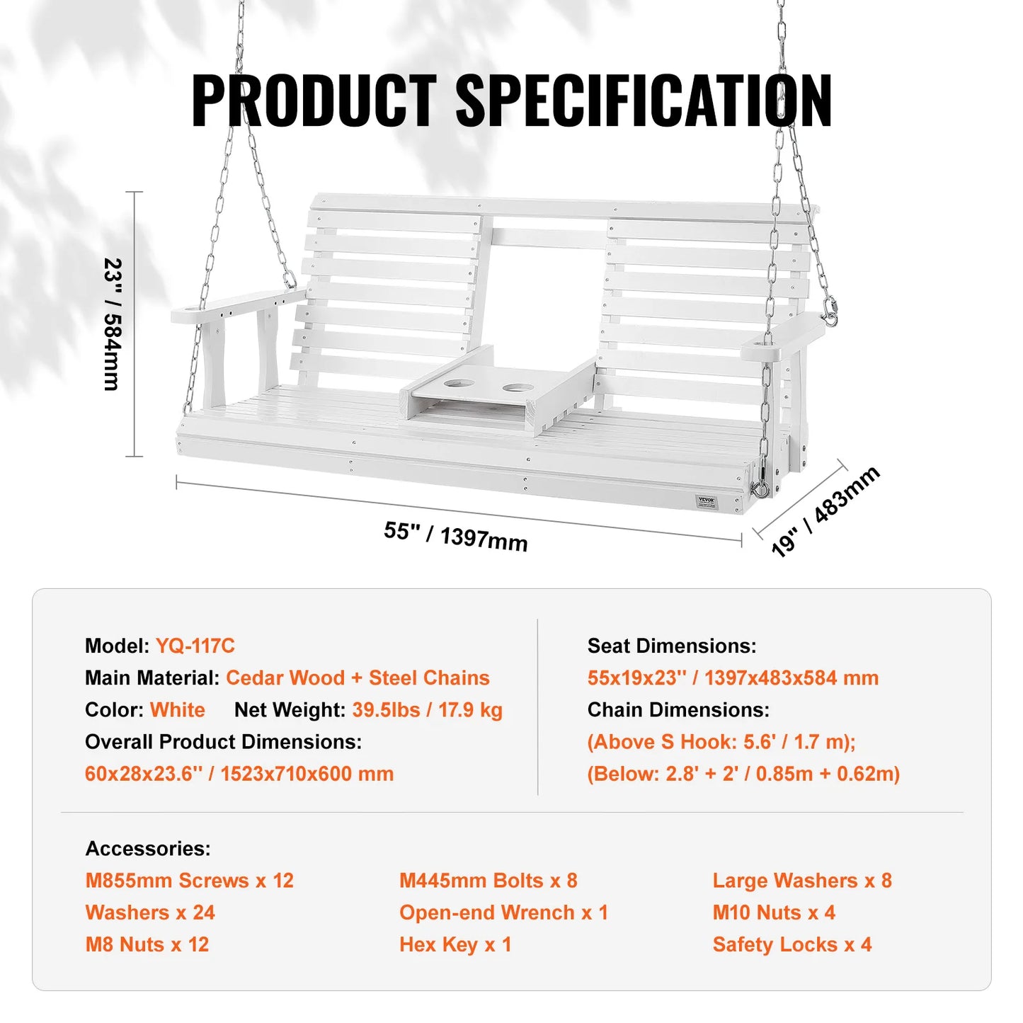 SucceBuy Wooden Porch Swing Outdoor Cedar Bench Seat