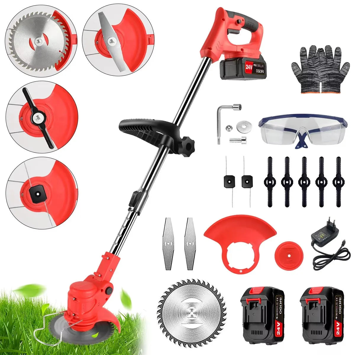 Cordless Electric Lawn Mower With Dual Batteries And Adjustable Trimmer