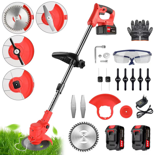 Cordless Electric Lawn Mower With Dual Batteries And Adjustable Trimmer