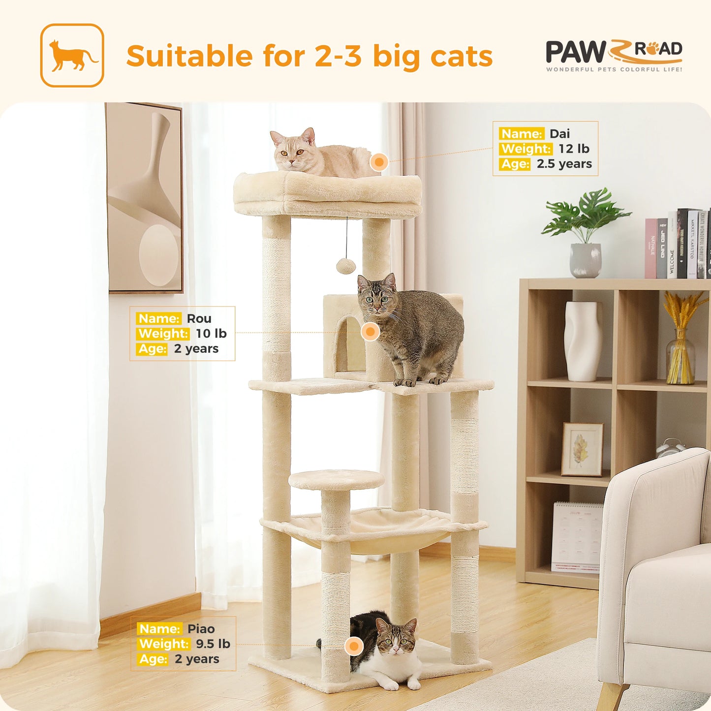 PAWZ Road 5-Level Cat Tree Tower With Hammock And Condo