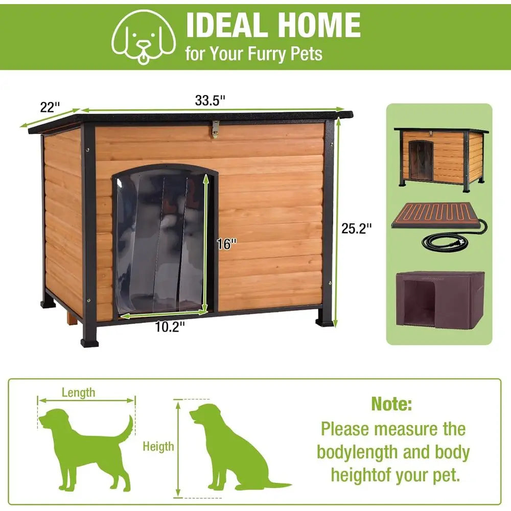 Heated Outdoor Insulated Dog House With Thermostat Heating Pad