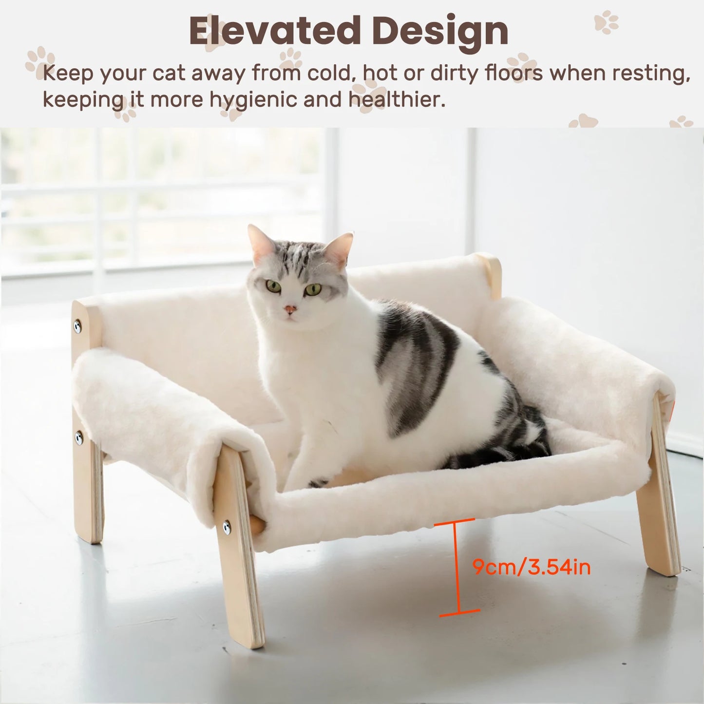 Raised Plush Cat Sofa Bed With Sturdy Wooden Legs Cozy