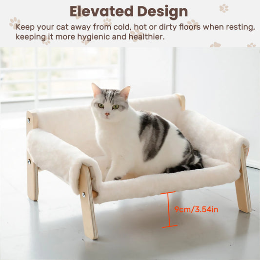 Raised Plush Cat Sofa Bed With Sturdy Wooden Legs Cozy