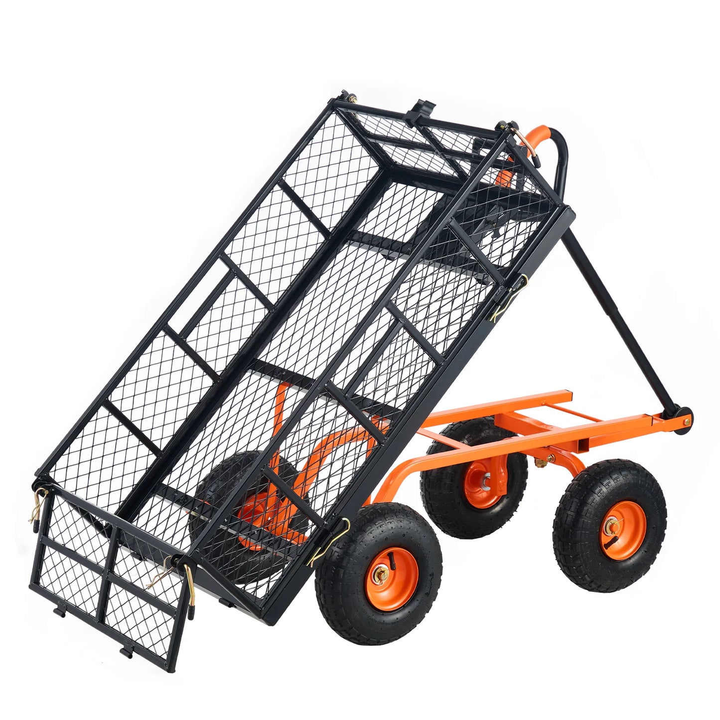 SucceBuy Garden Cart Sturdy Metal Utility Wagon With Dump Cart