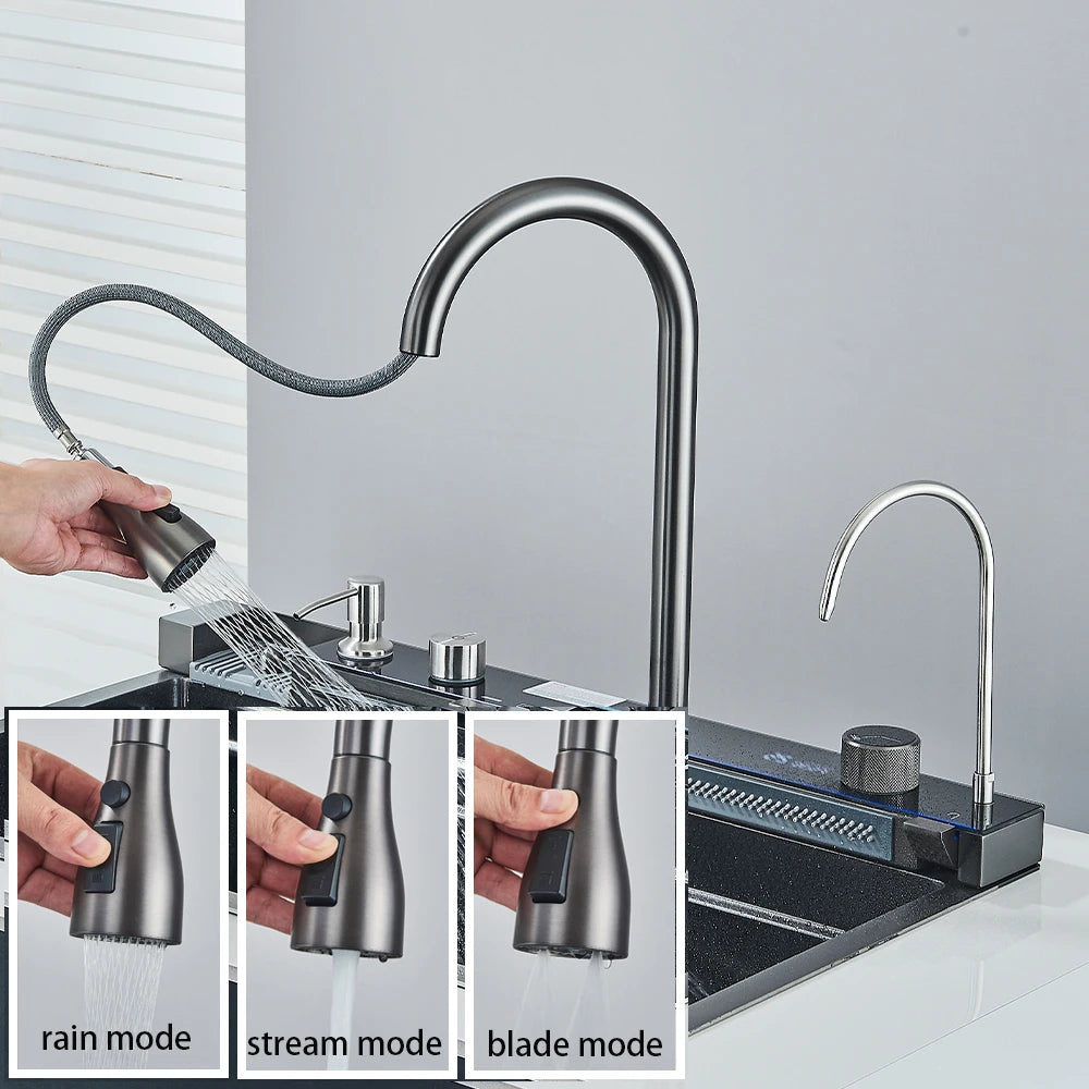 Waterfall Kitchen Sink With Digital Display 304 Stainless Steel