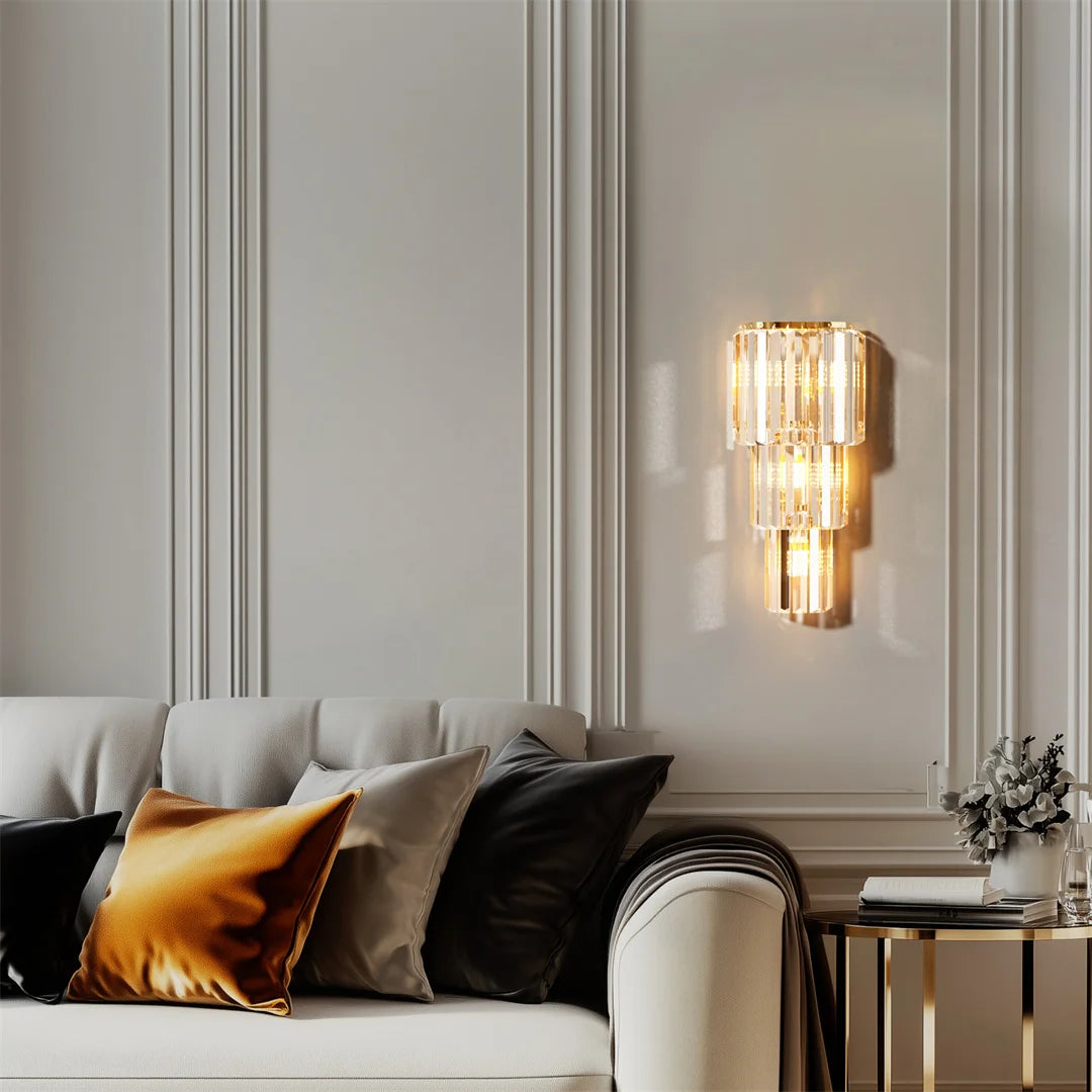 Modern 3 Layer Crystal Wall Sconce With E14 Led Corn Bulbs And Dimmable Function