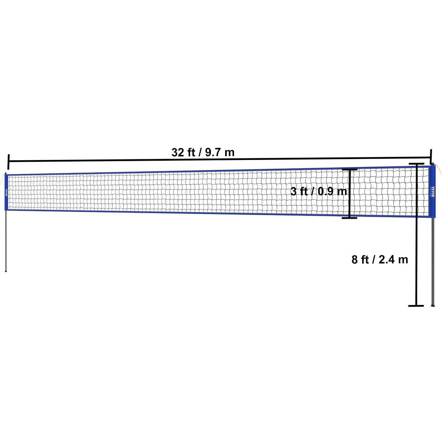 Outdoor Volleyball Net System With Adjustable Poles And Pump