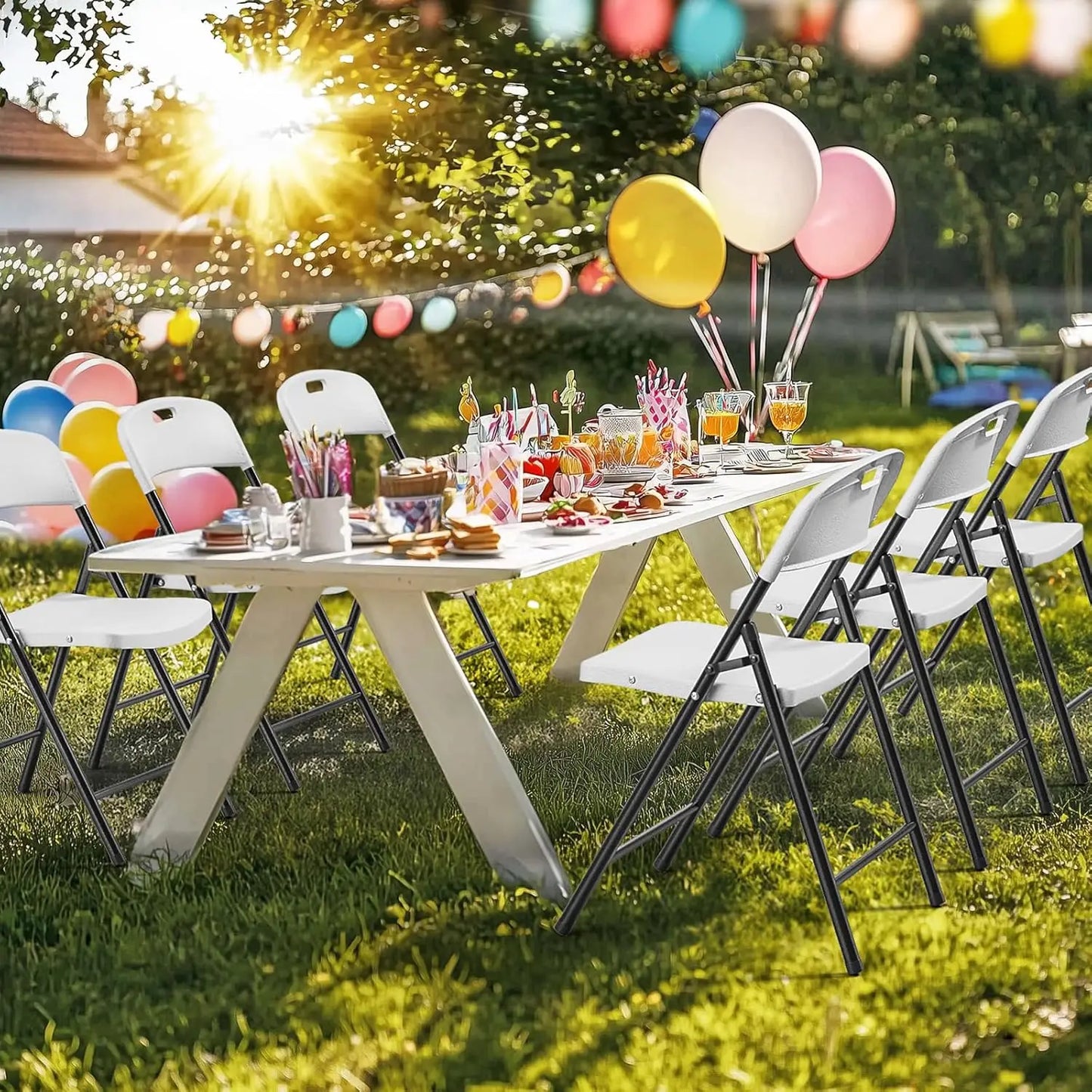White Plastic Folding Chairs Set With Metal Frame 10 Pack