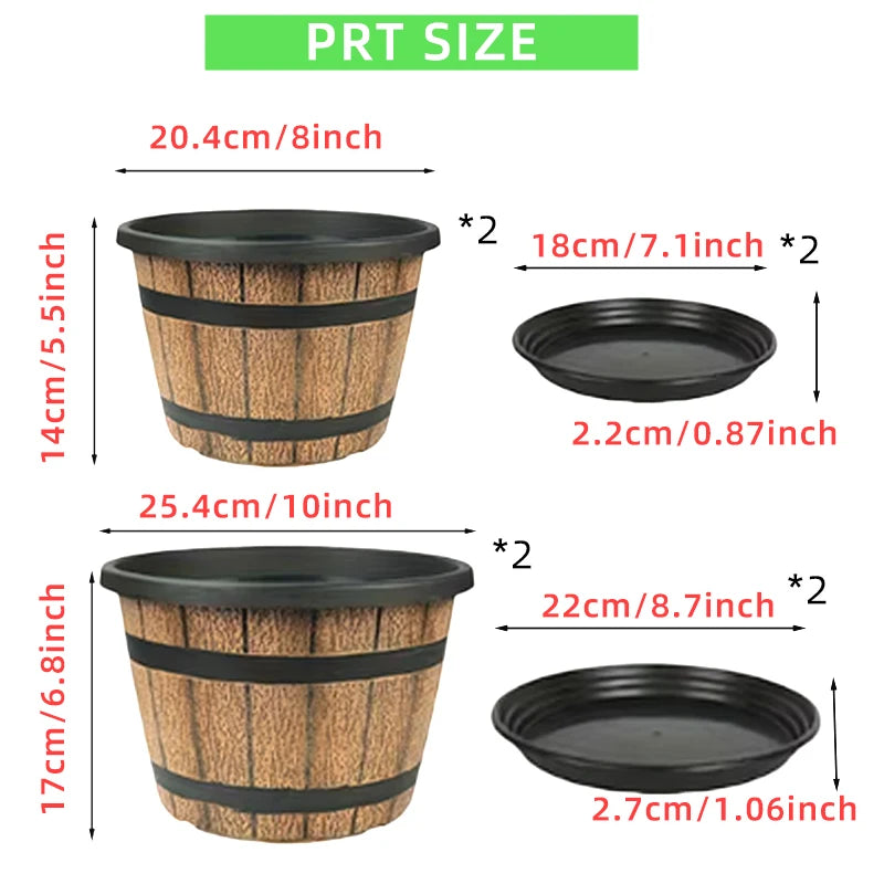 Resin Barrel Planter Indoor Outdoor Balcony Garden Decor