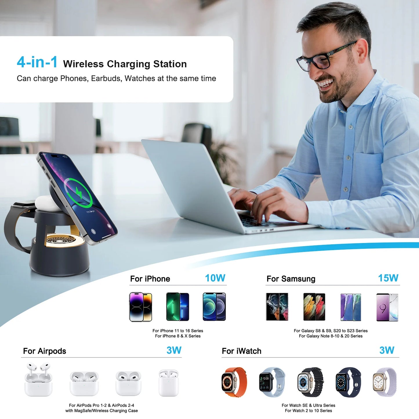 4 In 1 Magnetic Wireless Charger Station IPhone Watch AirPods