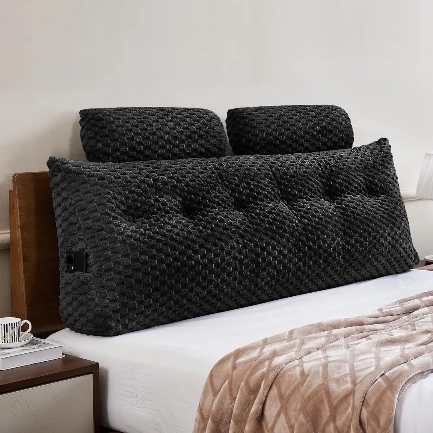 Sichuan Leather Wedge Headboard Pillow With Neck Roll Bolster