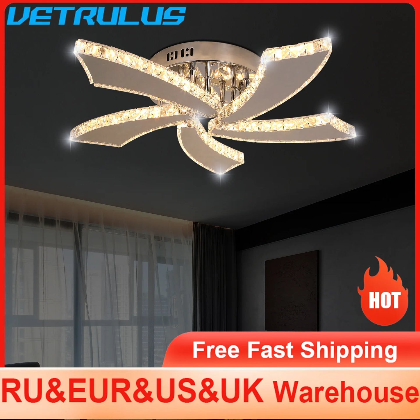 Vetrulus Modern Crystal LED Ceiling Fan With Smart Remote