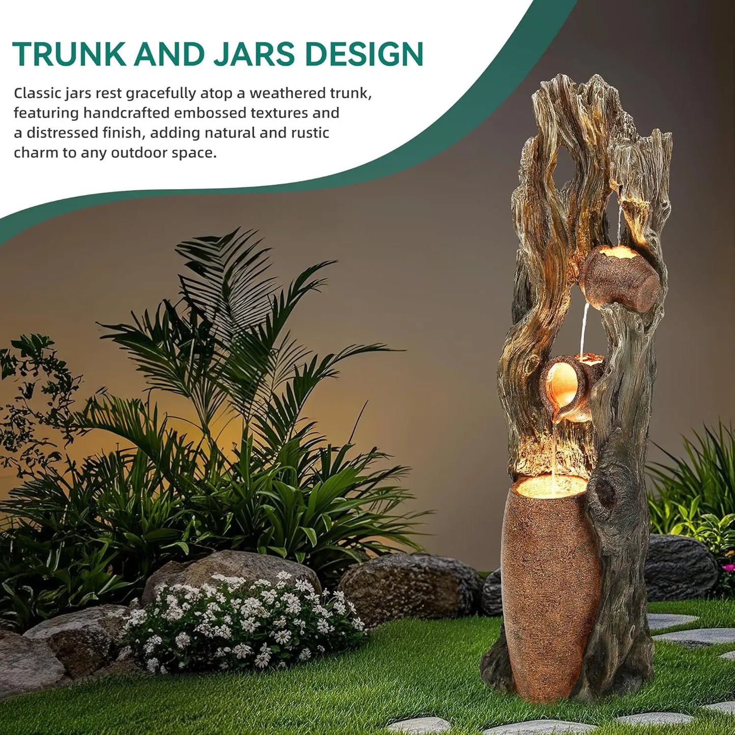 Outdoor Water Fountain With LED Lights 3-Tier Rainforest Waterfall