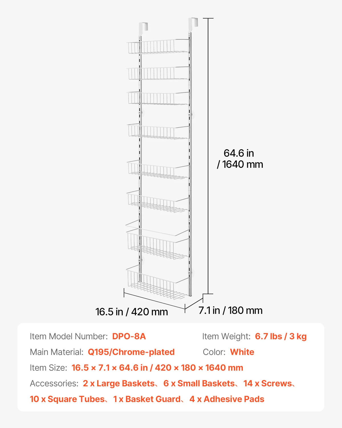 VEVOR Heavy-Duty Over-The-Door Pantry Organizer 6-10 Tier Rack