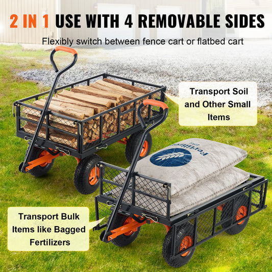 SucceBuy Garden Cart Sturdy Metal Utility Wagon With Dump Cart